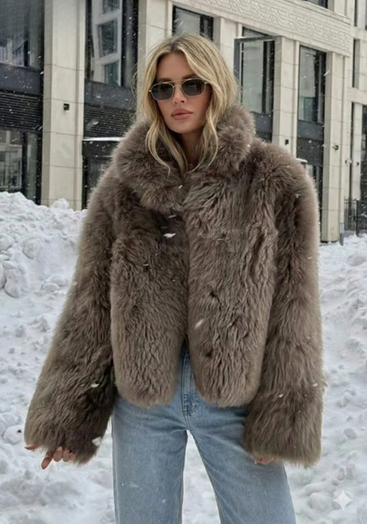 Brown Faux Fur Winter Coat – Elegant Warm Chic Jacket