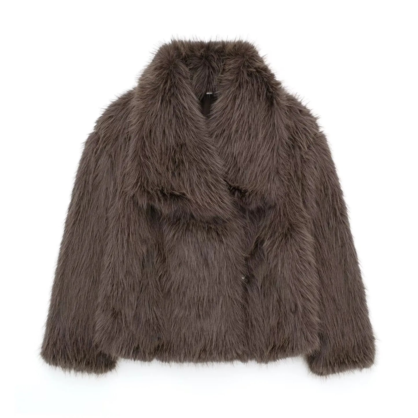 Elegant Faux Fur Lapel Coat – Warm Fluffy Jacket