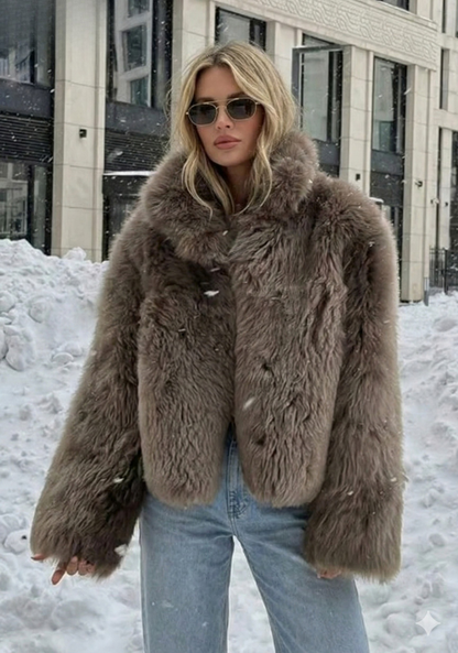 Brown Faux Fur Winter Coat – Elegant Warm Chic Jacket