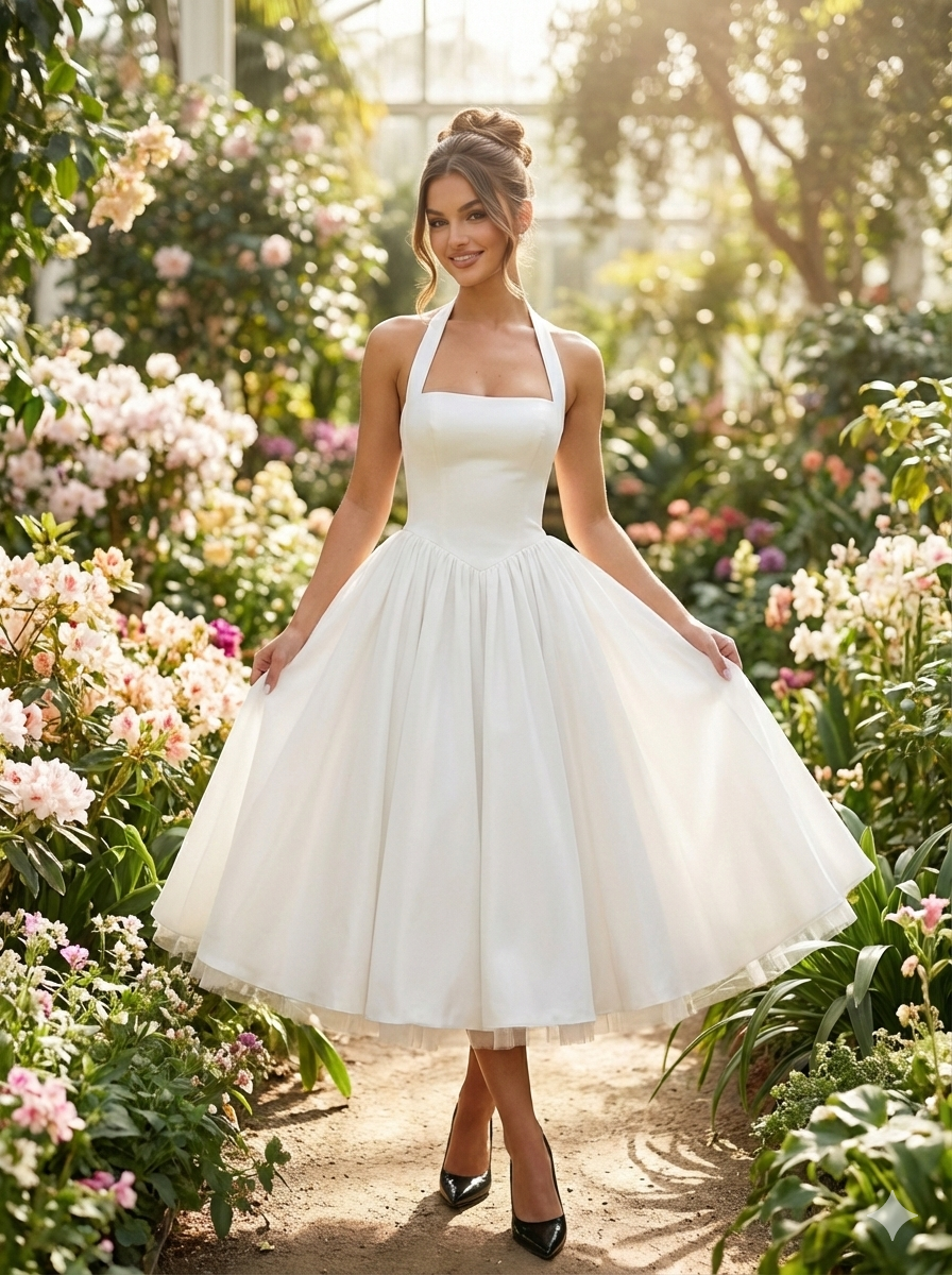 Elegant Sleeveless Midi Dress with Tie-Up Halter Neck and Open Back – Women’s A-Line Tank Dress in Solid Color