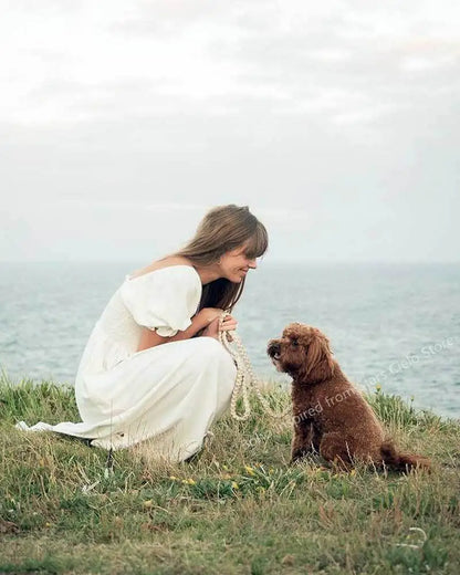 Boho Inspired Shirred Bust Cotton Dress – Puff Sleeve Elegant Summer Dress for Women