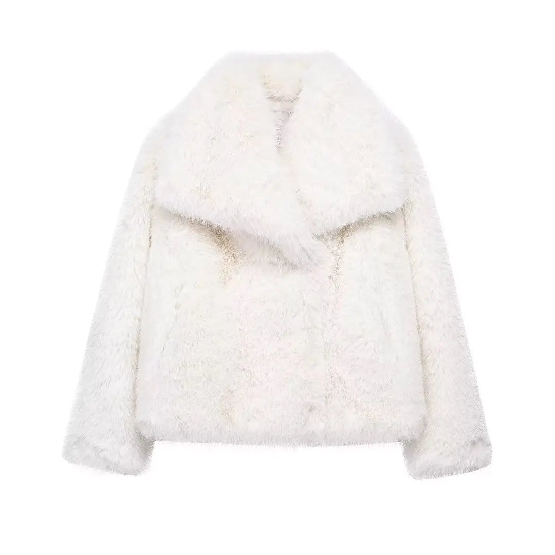 Elegant Faux Fur Lapel Coat – Warm Fluffy Jacket