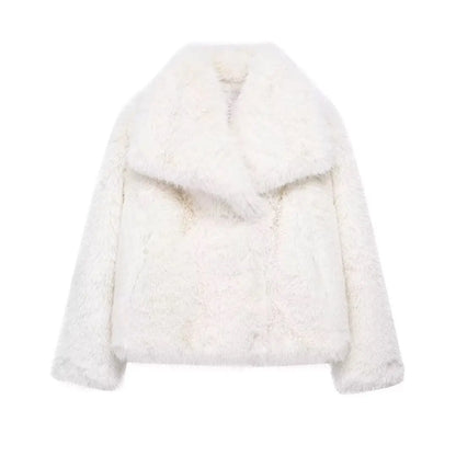 Elegant Faux Fur Lapel Coat – Warm Fluffy Jacket