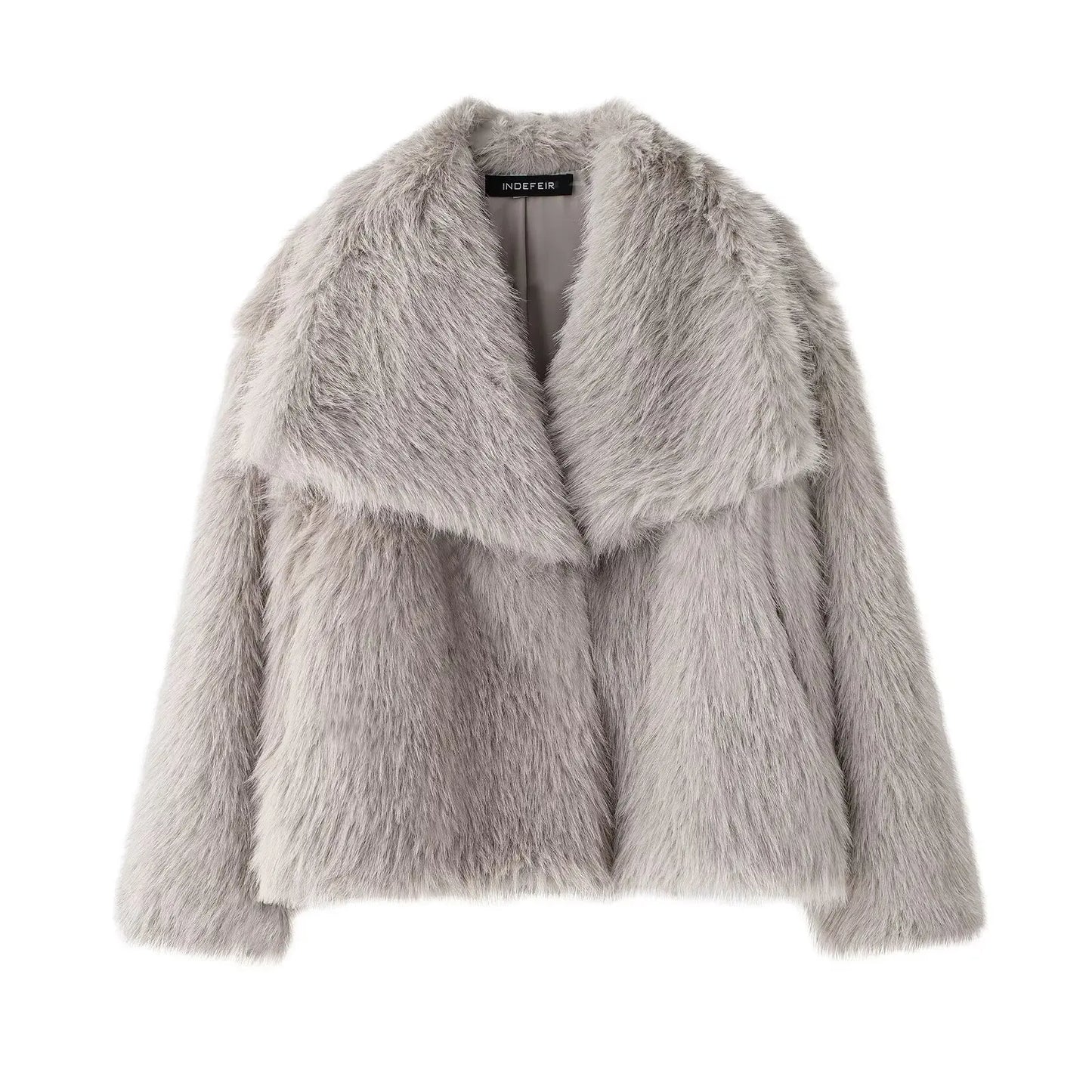 Elegant Faux Fur Lapel Coat – Warm Fluffy Jacket