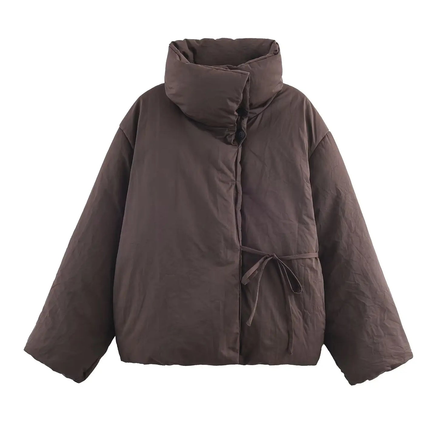 Women’s Winter Slim-Fit Short Jacket – High Collar Lace-Up Design