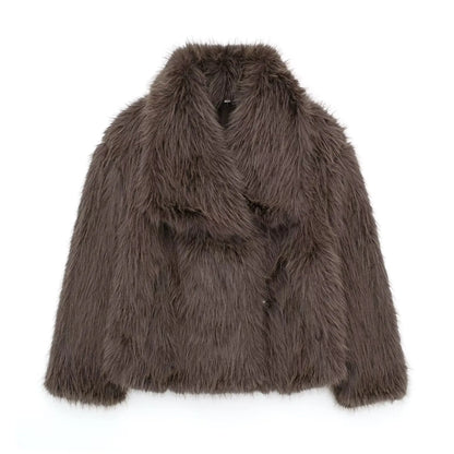 Elegant Faux Fur Lapel Coat – Warm Fluffy Jacket