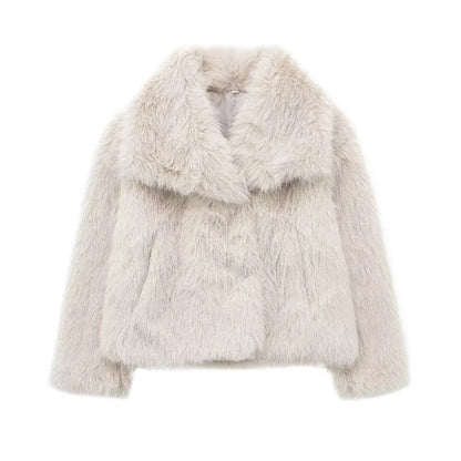 Elegant Faux Fur Lapel Coat – Warm Fluffy Jacket