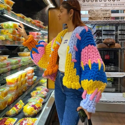 Women’s Thick Knit V-Neck Wool Sweater Cardigan – Soft Casual Long Sleeve Fall Winter