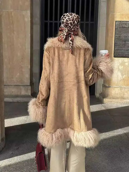 Women’s Medium-Length Faux Fur Spliced Winter Coat