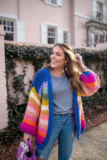 Women’s Crocheted Striped Knit Sweater – Warm Open Stitch Fall Winter