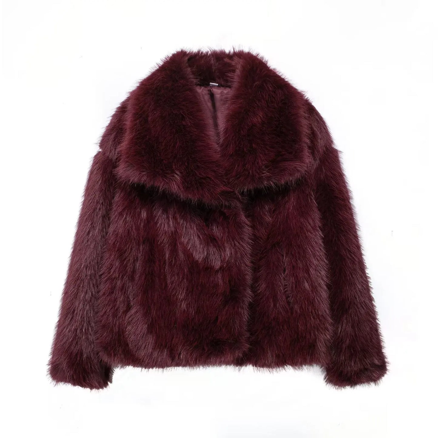 Elegant Faux Fur Lapel Coat – Warm Fluffy Jacket