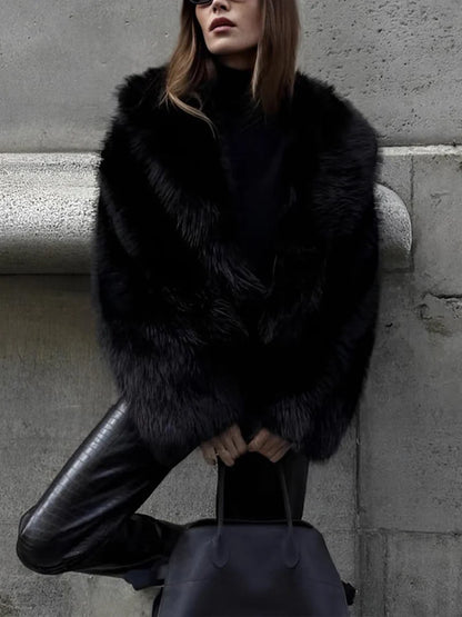 VELLA Vintage Cropped Faux Fur Jacket – Elegant Winter Outerwear