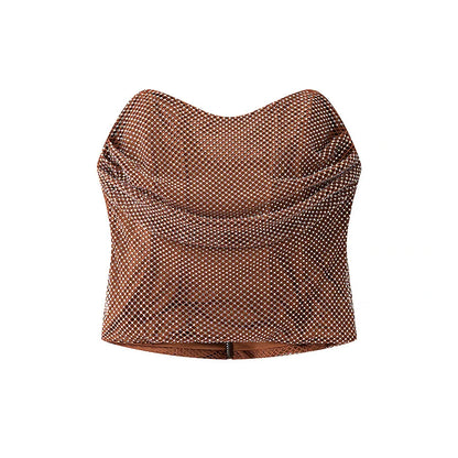 Women’s Rhinestone Two-Piece Party Set – Strapless Top & A-Line Mini Skirt