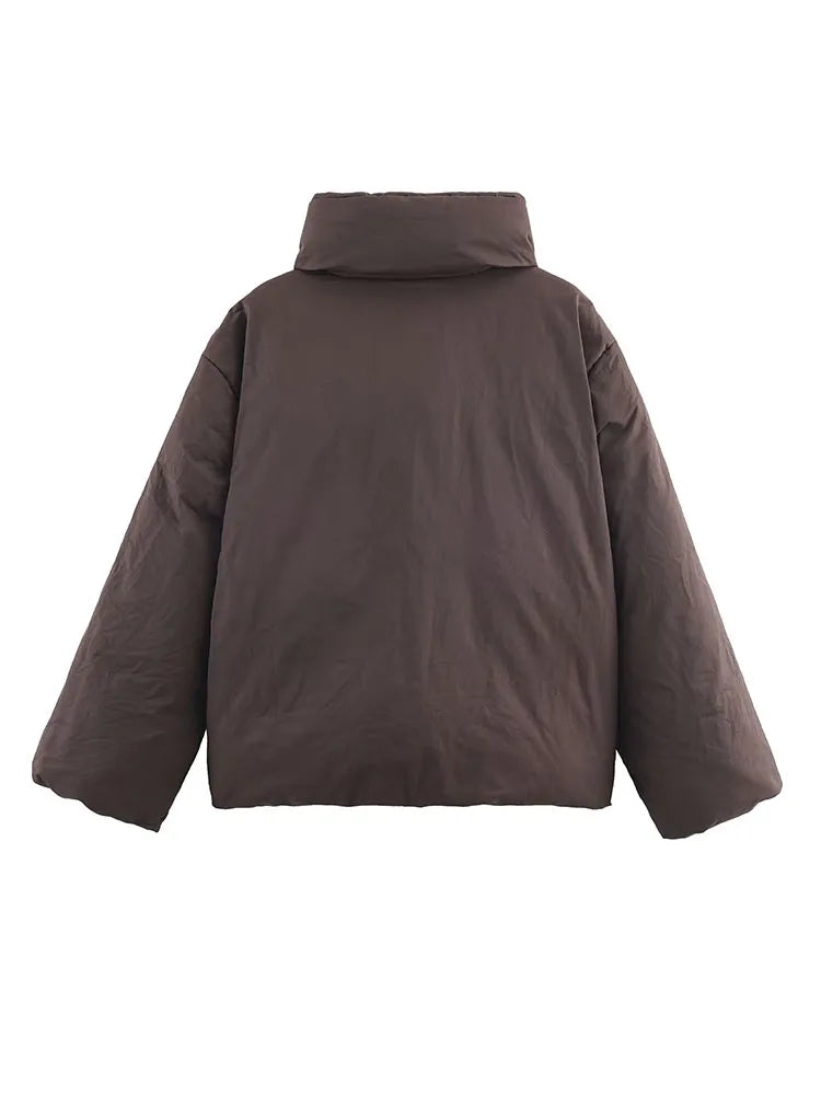 Women’s Winter Slim-Fit Short Jacket – High Collar Lace-Up Design