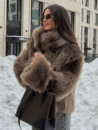Brown Faux Fur Winter Coat – Elegant Warm Chic Jacket