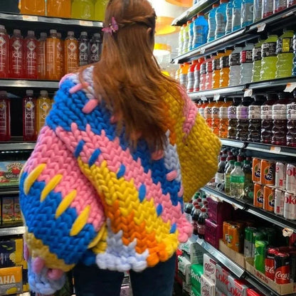 Women’s Thick Knit V-Neck Wool Sweater Cardigan – Soft Casual Long Sleeve Fall Winter