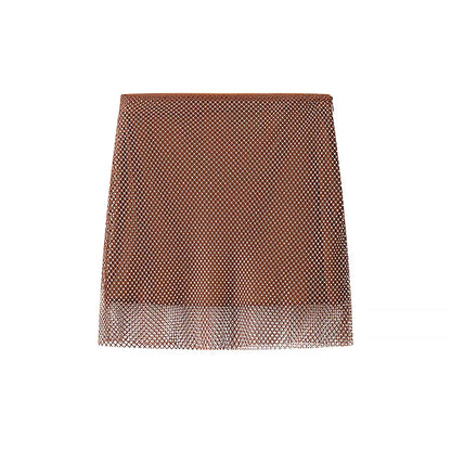 Women’s Rhinestone Two-Piece Party Set – Strapless Top & A-Line Mini Skirt