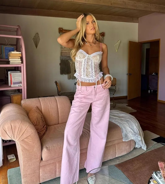 White Boho Corset Crop Top | Sexy Y2k Sleeveless Blouse